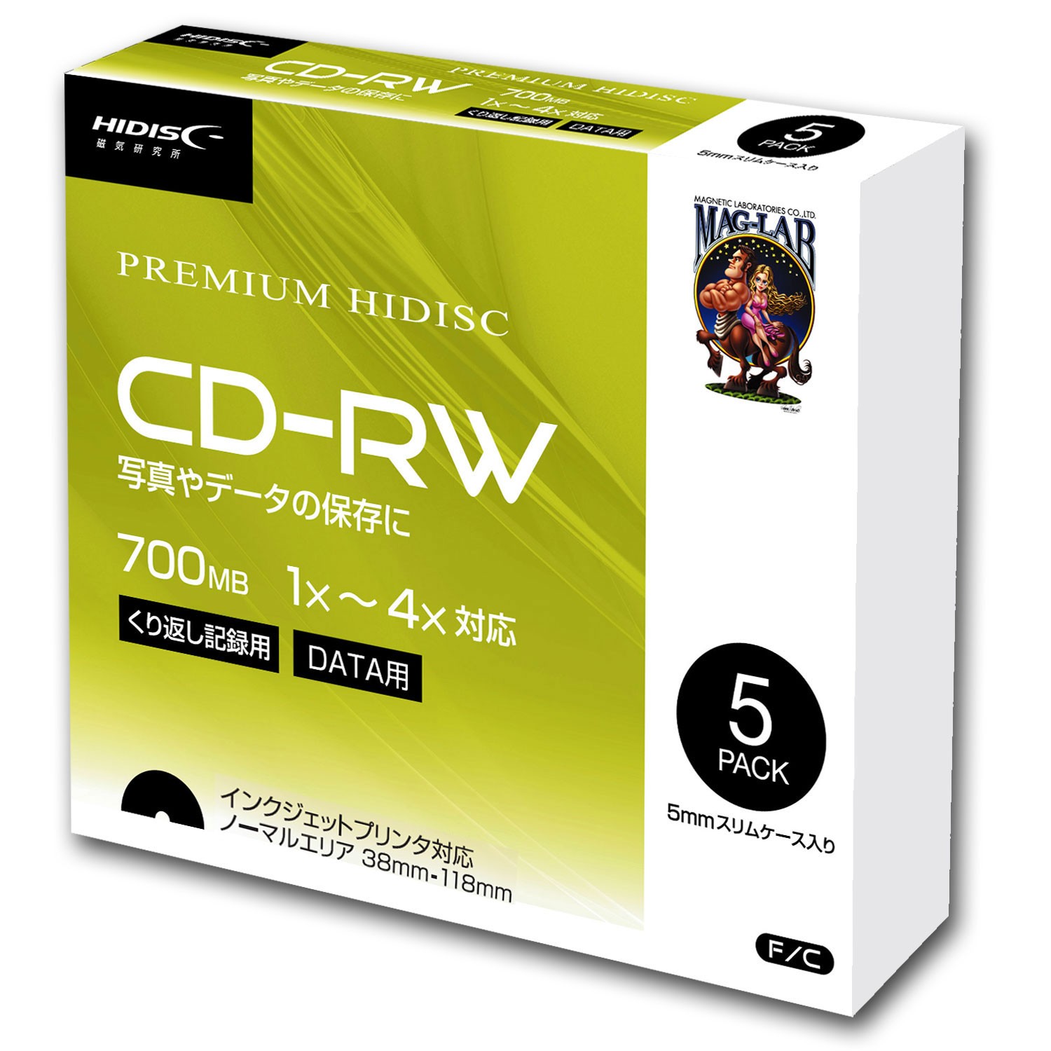 （ハイディスク）HIDISC　データ用CD-RW1-4倍速5mmスリムケース入り5枚パック