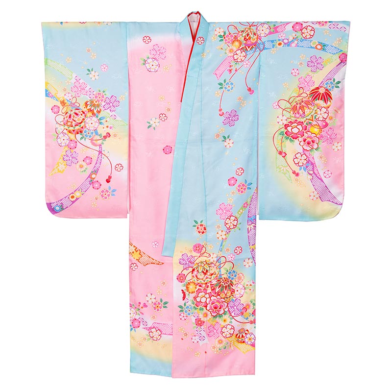 （加藤）KATO KATO 424-9005 女の子七才着物 ポリ 水色ピンクぼかし 鞠にのし