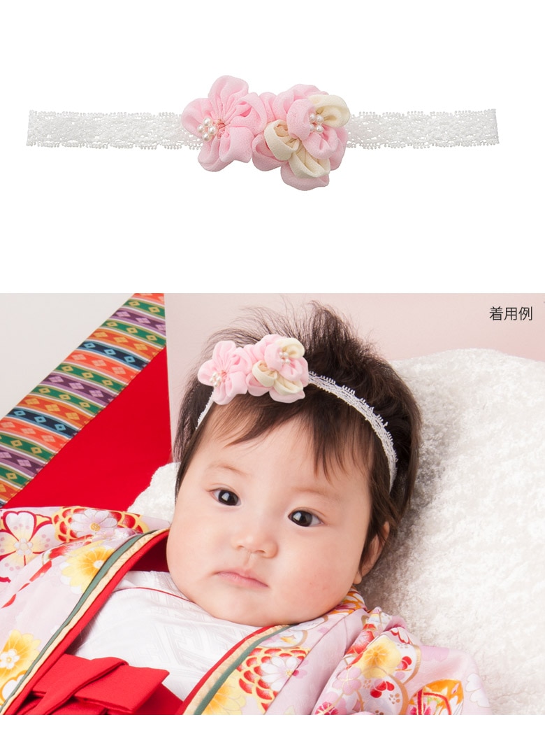 (加藤商店）790-2010 ベビーヘアバンド ピンク 小花 中国製 100日